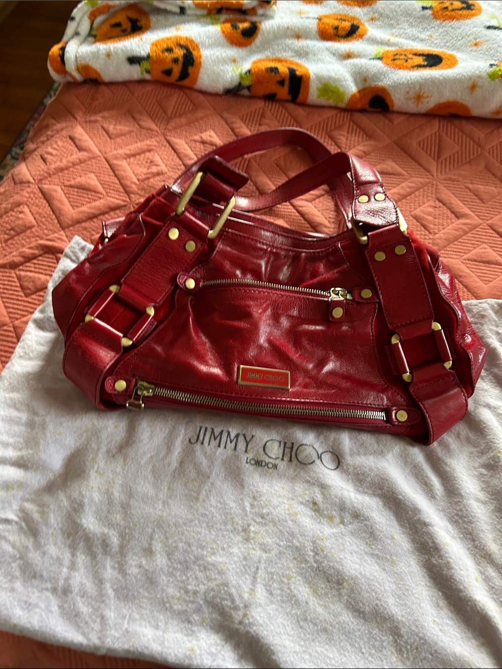 Jimmy Choo Scarlet Red Leather Shoulder Bag with Gold Hardware